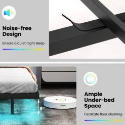 Floating LED Bed Frame with Charging Station