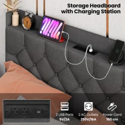 Floating LED Bed Frame with Charging Station