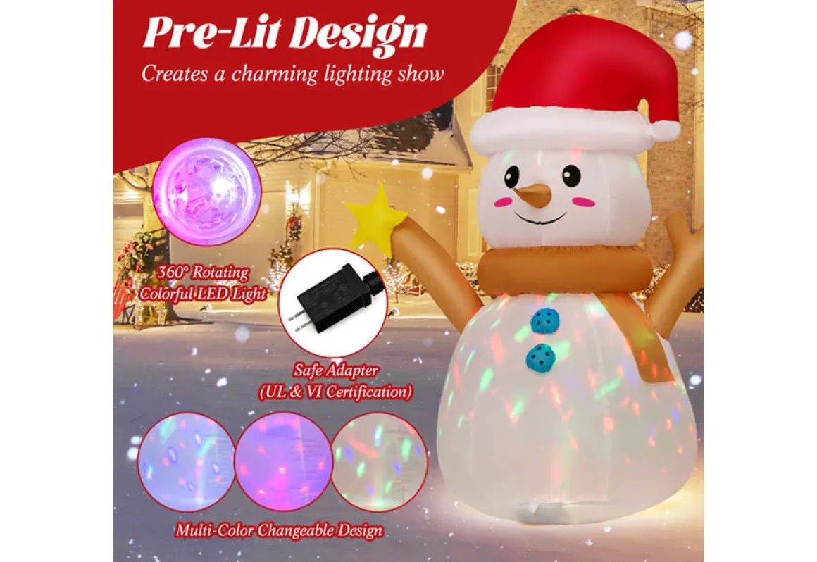 4-Ft. Inflatable Snowman with Rotating LED Lights