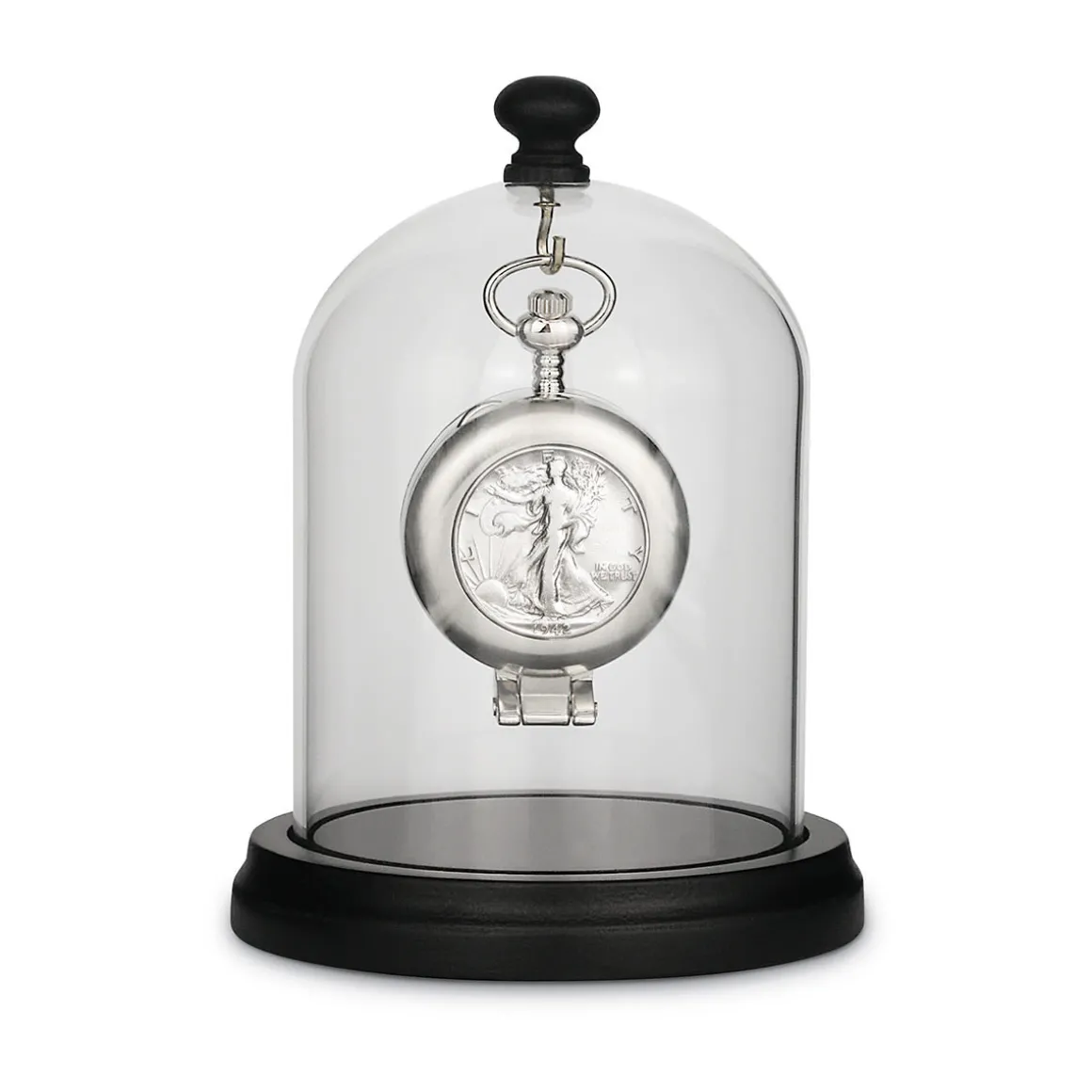 Glass Dome Silver Walking Liberty Half Dollar Pocket Watch