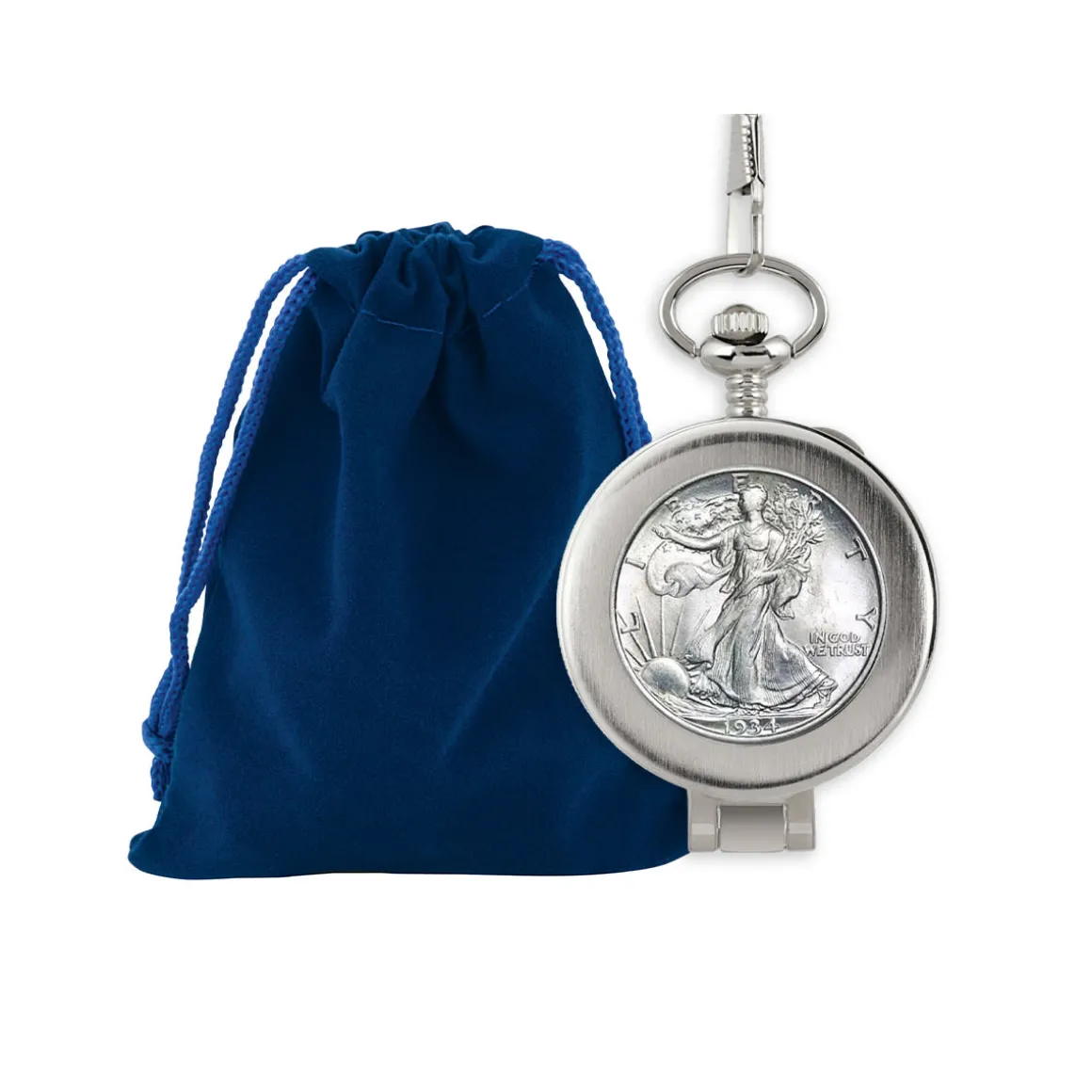 Glass Dome Silver Walking Liberty Half Dollar Pocket Watch