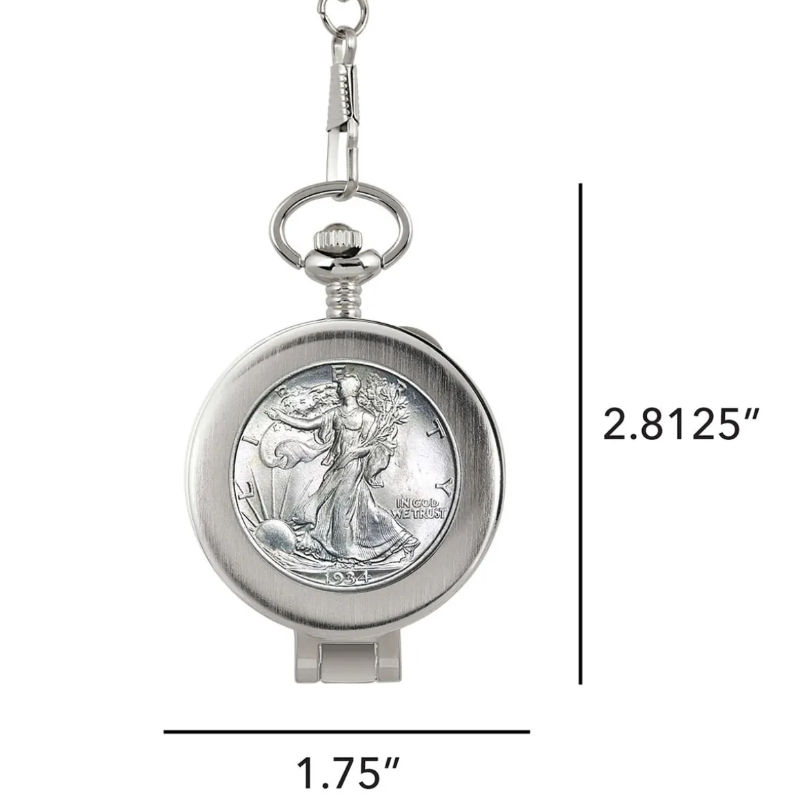 Glass Dome Silver Walking Liberty Half Dollar Pocket Watch