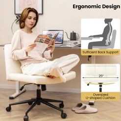 Height-Adjustable Armless Desk Chair with Wheels
