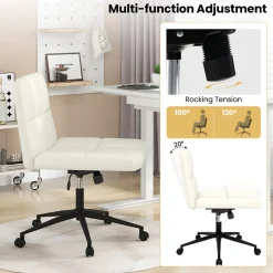 Height-Adjustable Armless Desk Chair with Wheels