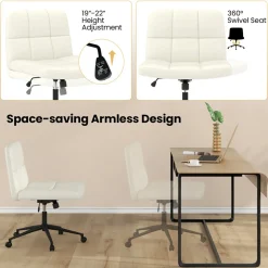 Height-Adjustable Armless Desk Chair with Wheels