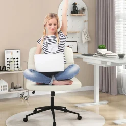 Height-Adjustable Armless Desk Chair with Wheels