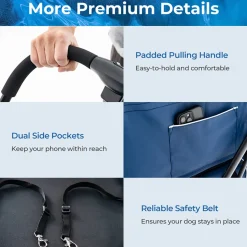 3-in-1 Foldable Double Pet Stroller with Detachable Carriers