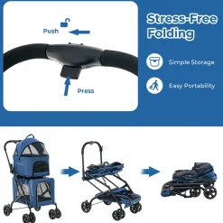 3-in-1 Foldable Double Pet Stroller with Detachable Carriers