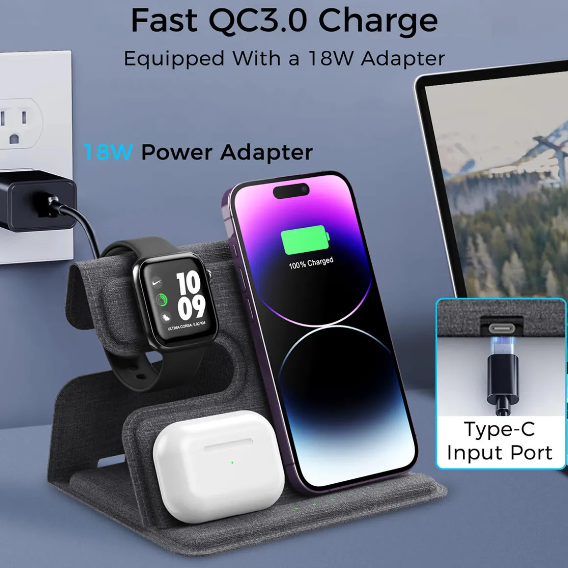3-in-1 Foldable Wireless Charging Stand