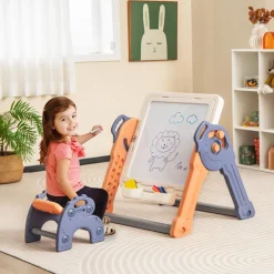 6-in-1 Folding Kids Art Easel with Building Block Tabletop