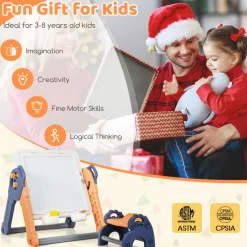 6-in-1 Folding Kids Art Easel with Building Block Tabletop