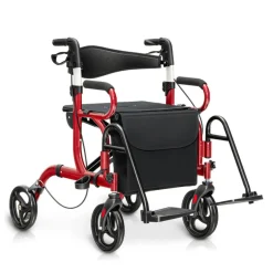 2-in-1 Folding Rollator Walker Transport Wheelchair