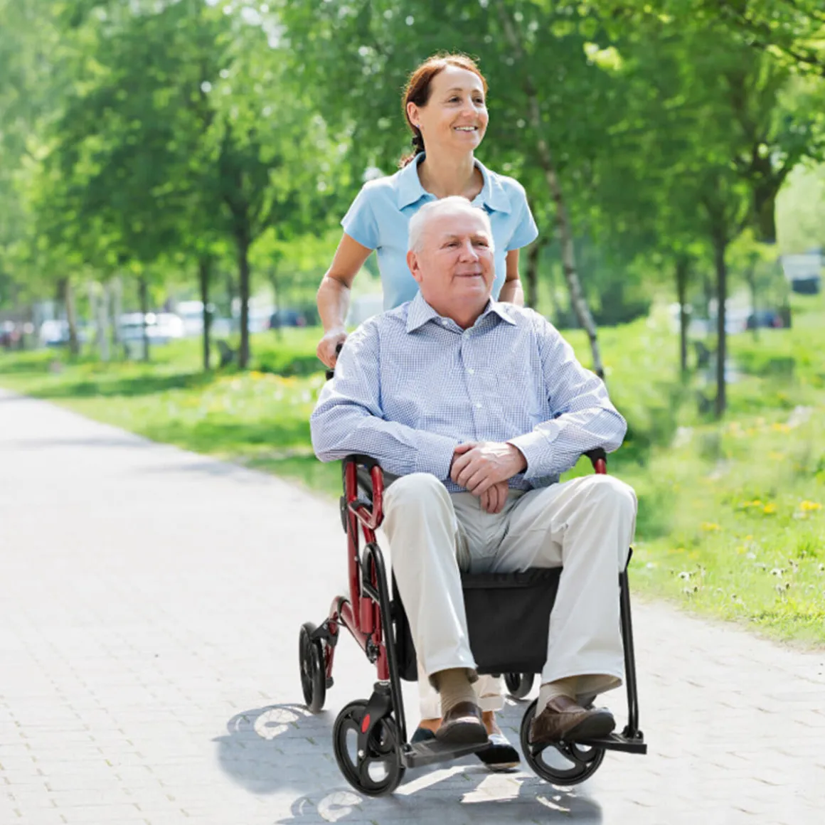 2-in-1 Folding Rollator Walker Transport Wheelchair