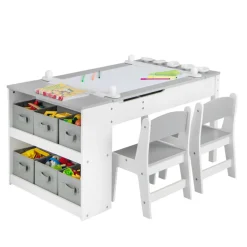 2-in-1 Kids Art Table and Easel Set with Chairs