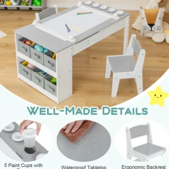 2-in-1 Kids Art Table and Easel Set with Chairs