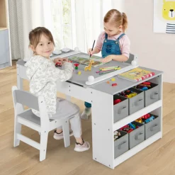 2-in-1 Kids Art Table and Easel Set with Chairs