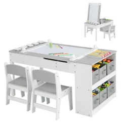 2-in-1 Kids Art Table and Easel Set with Chairs