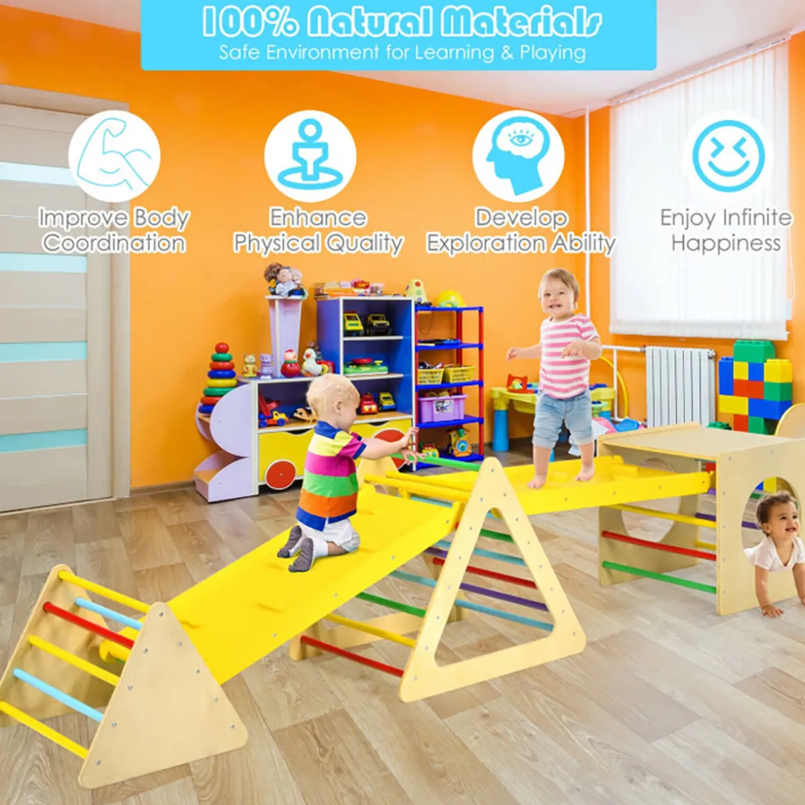 5-in-1 Kids Triangle Climber Play Gym Set
