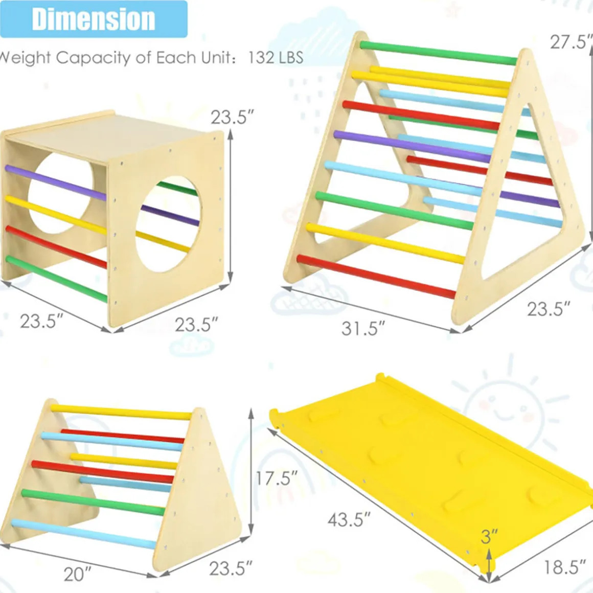 5-in-1 Kids Triangle Climber Play Gym Set