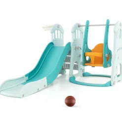 3-in-1 Toddler Slide and Swing Set with Basketball Hoop