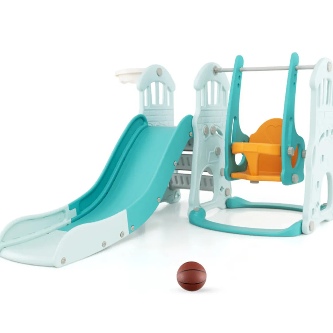 3-in-1 Toddler Slide and Swing Set with Basketball Hoop