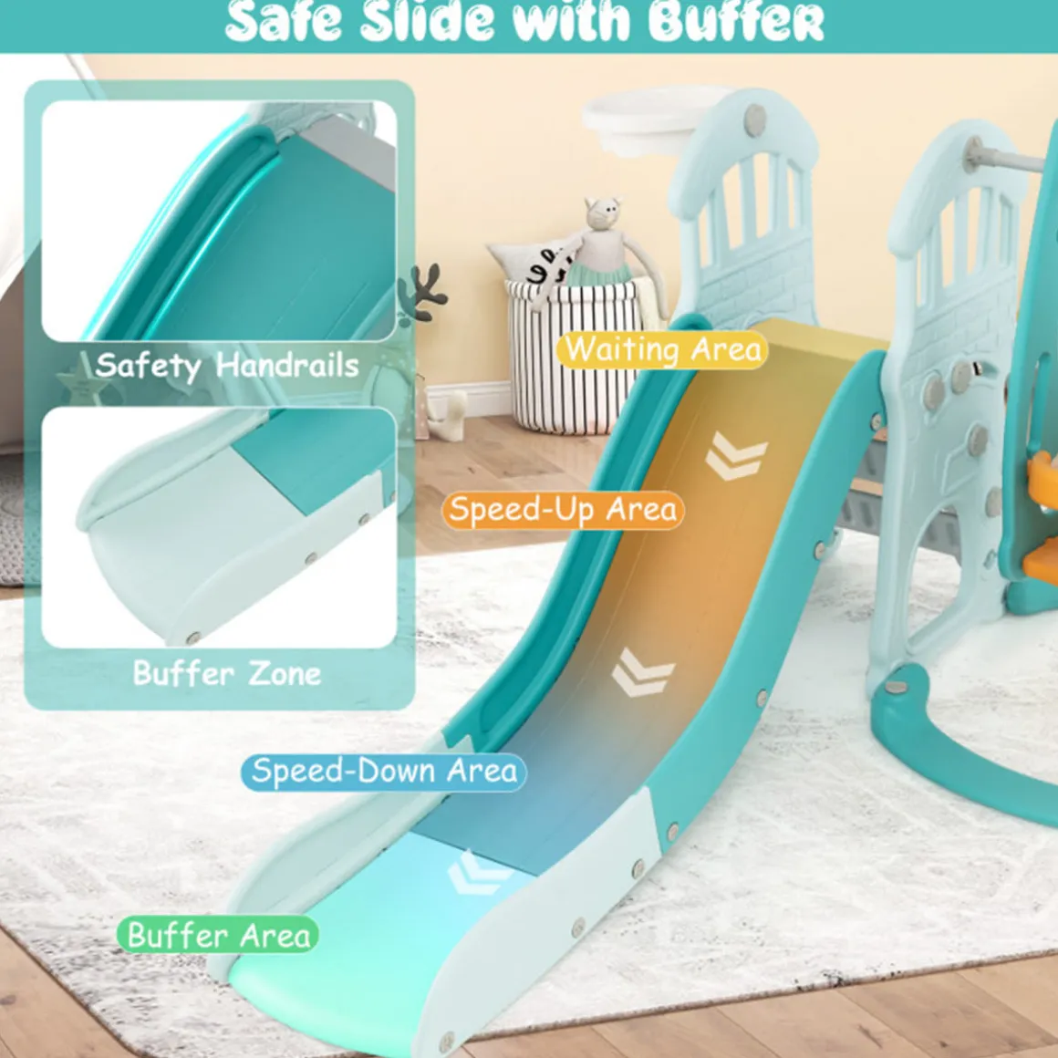 3-in-1 Toddler Slide and Swing Set with Basketball Hoop