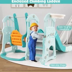 3-in-1 Toddler Slide and Swing Set with Basketball Hoop