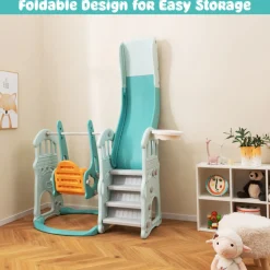 3-in-1 Toddler Slide and Swing Set with Basketball Hoop
