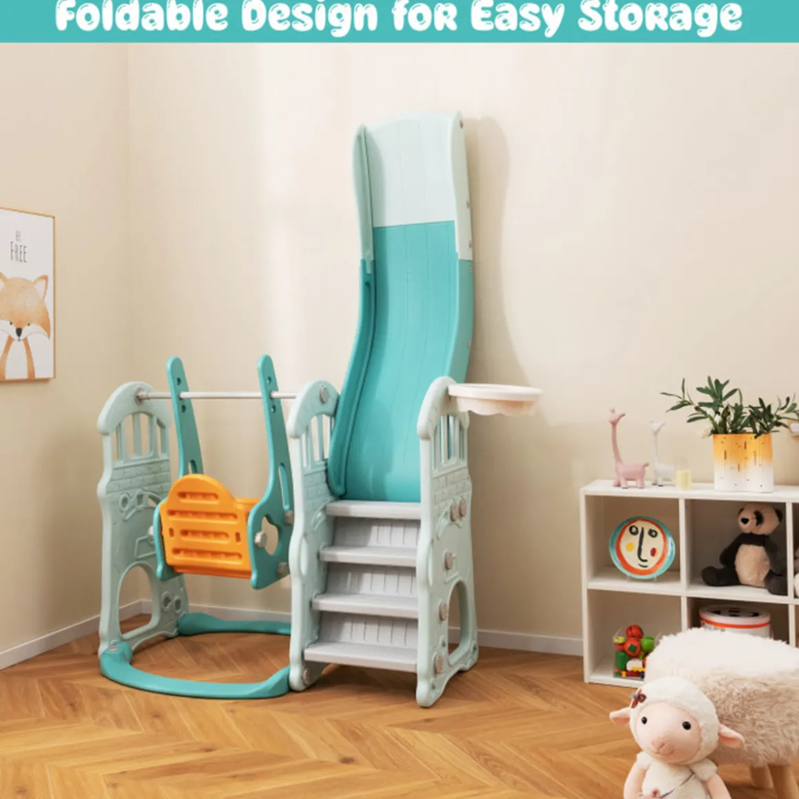 3-in-1 Toddler Slide and Swing Set with Basketball Hoop