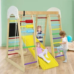 8-in-1 Wooden Climber Play Set with Slide and Swing