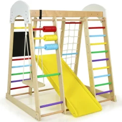 8-in-1 Wooden Climber Play Set with Slide and Swing