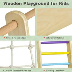 8-in-1 Wooden Climber Play Set with Slide and Swing