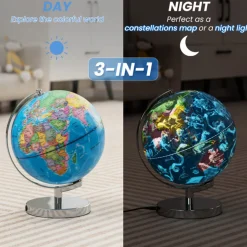 3-in-1 World Globe with Illuminated Constellation Maps