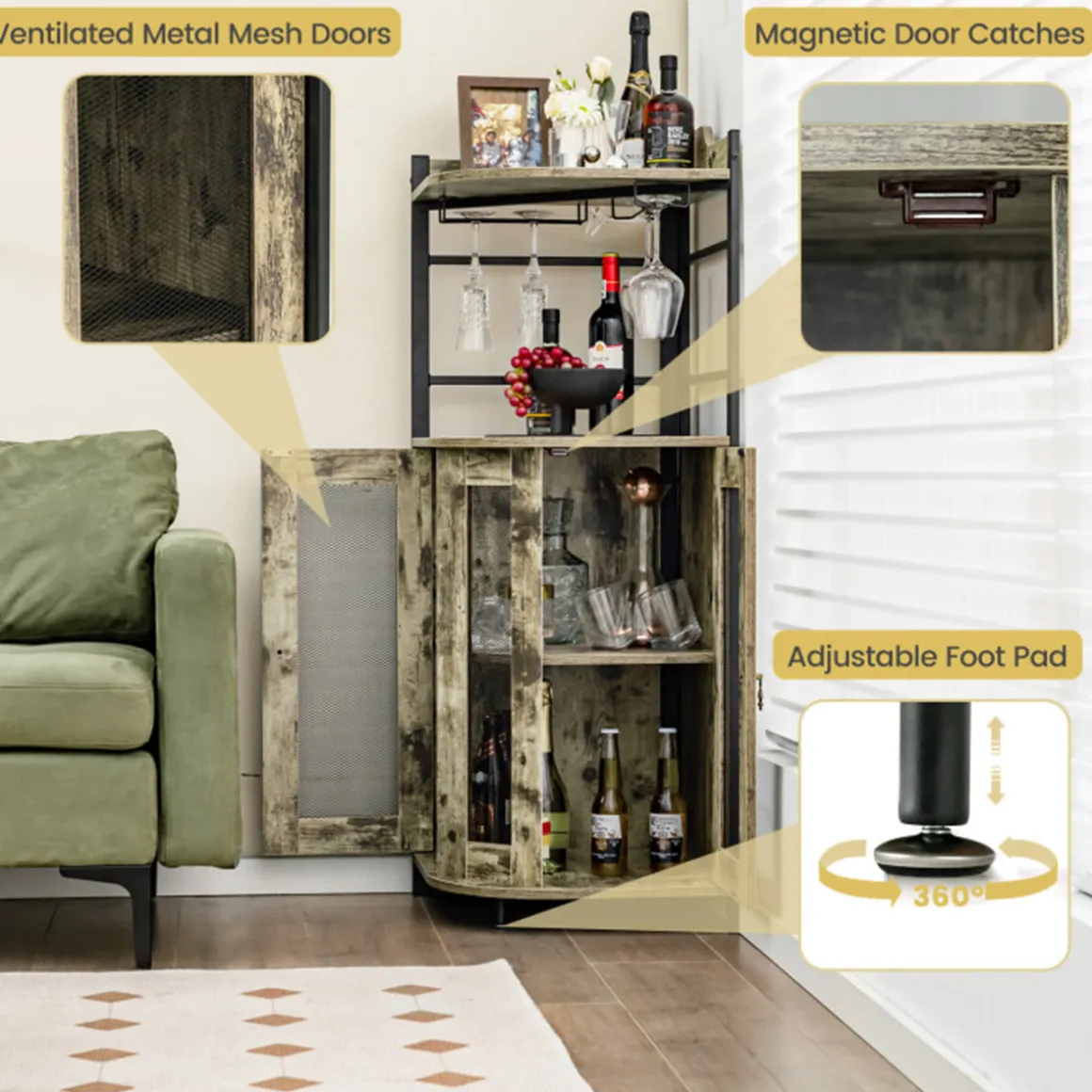 Industrial Corner Bar Cabinet