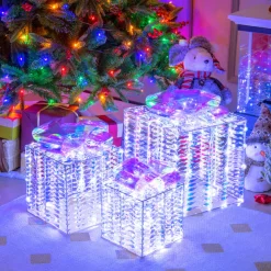Iridescent Pre-Lit Christmas Gift Box Decoration (Set of 3)