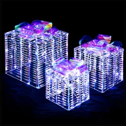 Iridescent Pre-Lit Christmas Gift Box Decoration (Set of 3)