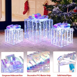 Iridescent Pre-Lit Christmas Gift Box Decoration (Set of 3)