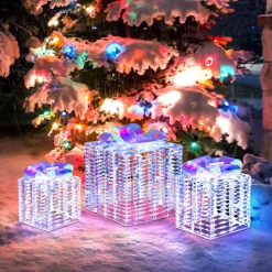 Iridescent Pre-Lit Christmas Gift Box Decoration (Set of 3)