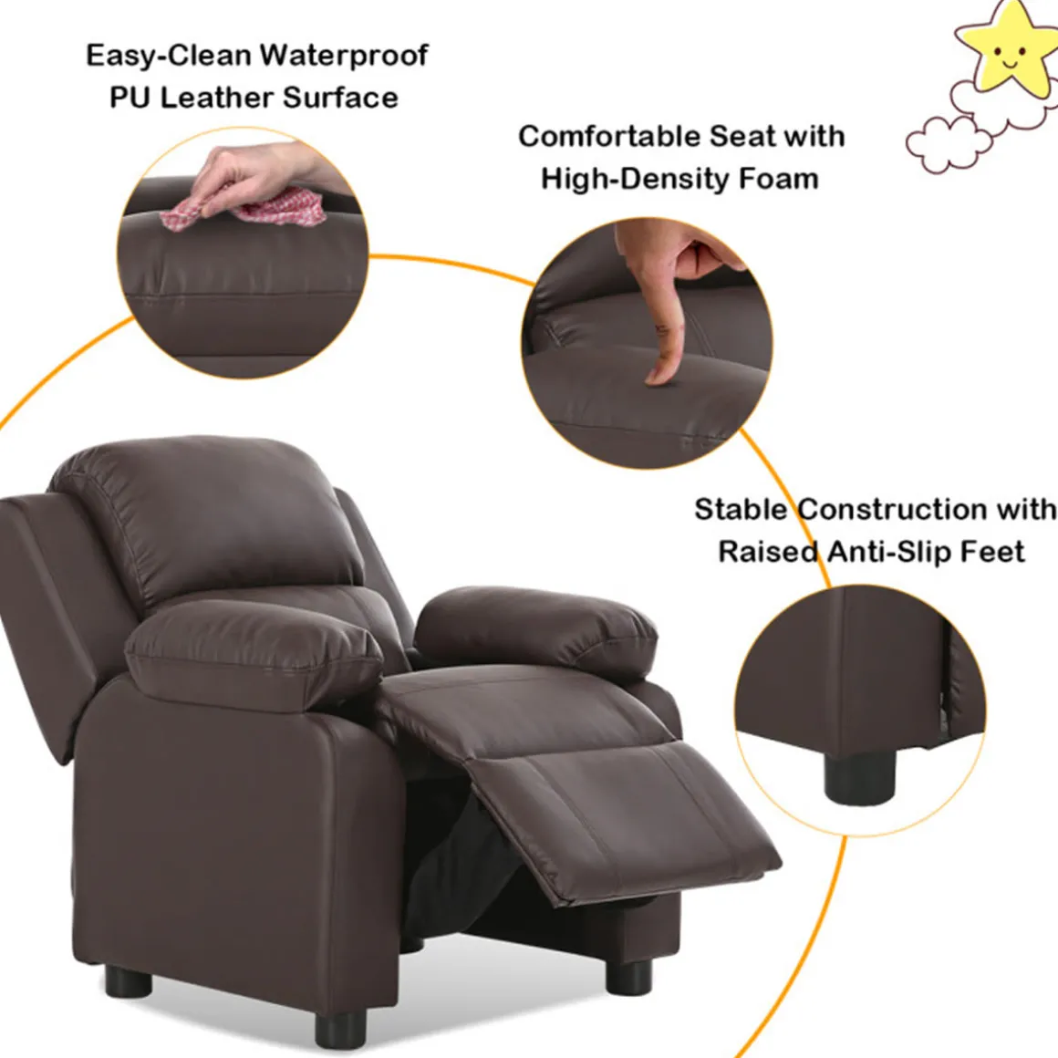 Kids Deluxe Recliner Chair with Storage Arms