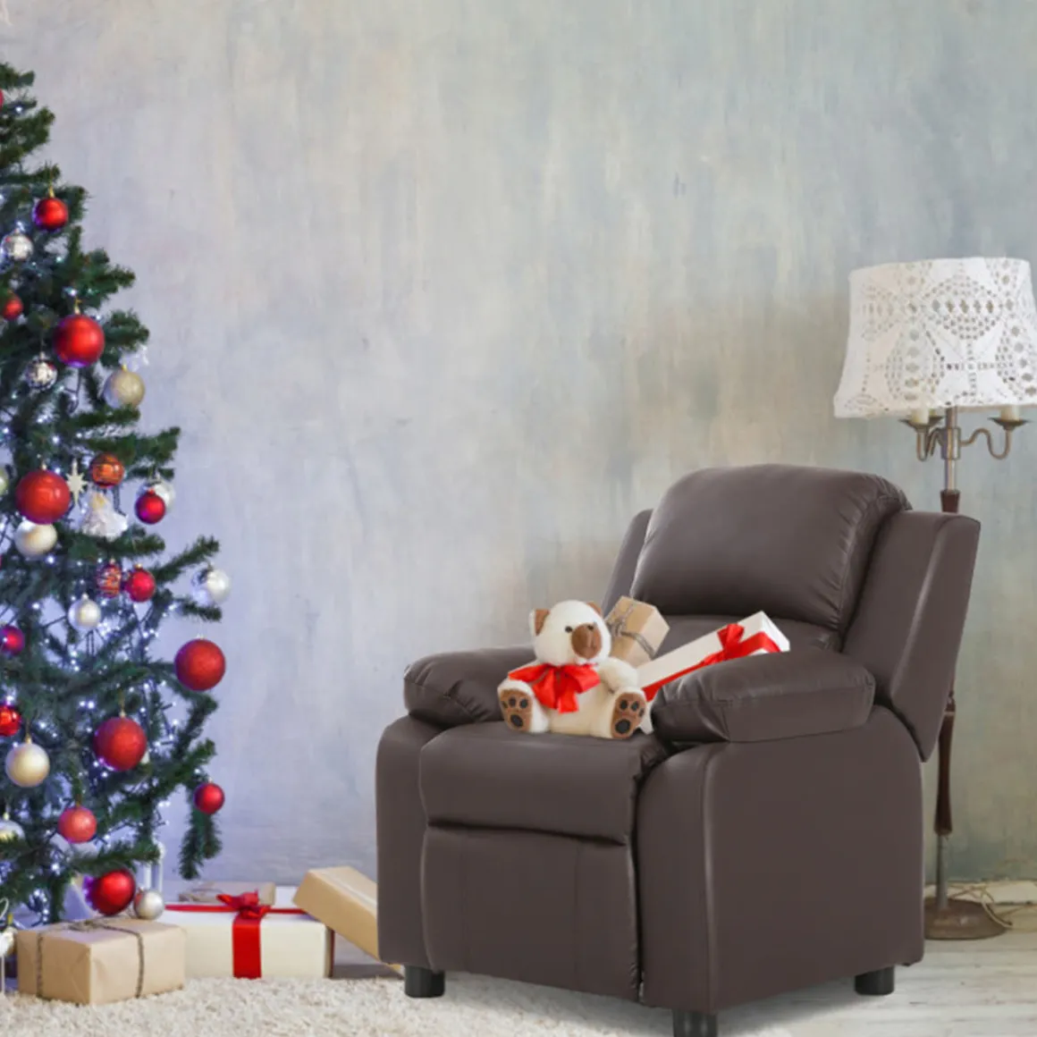 Kids Deluxe Recliner Chair with Storage Arms