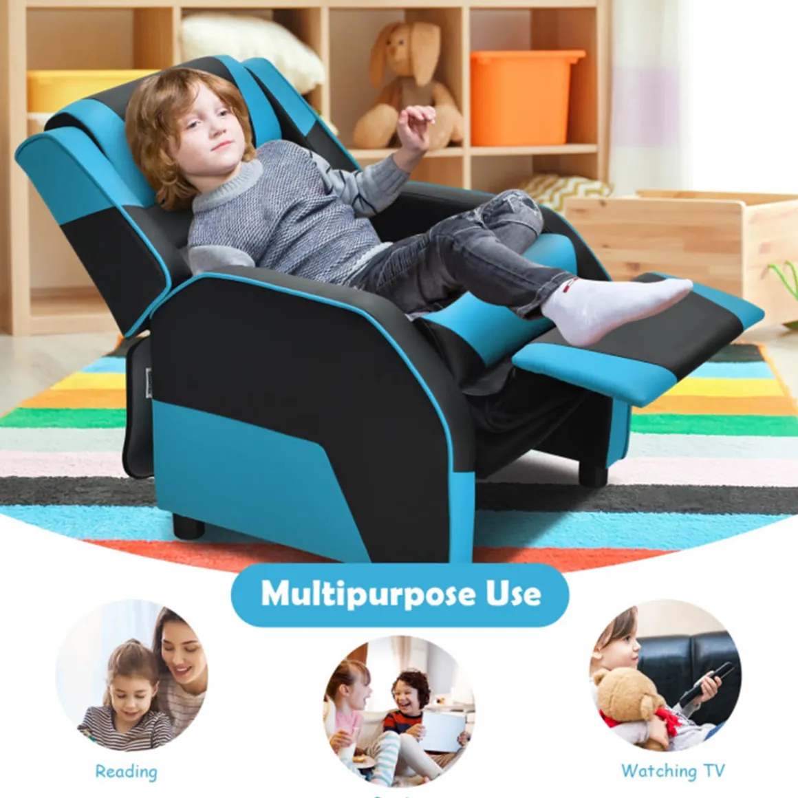 Kids Gaming Sofa Recliner with Headrest and Footrest