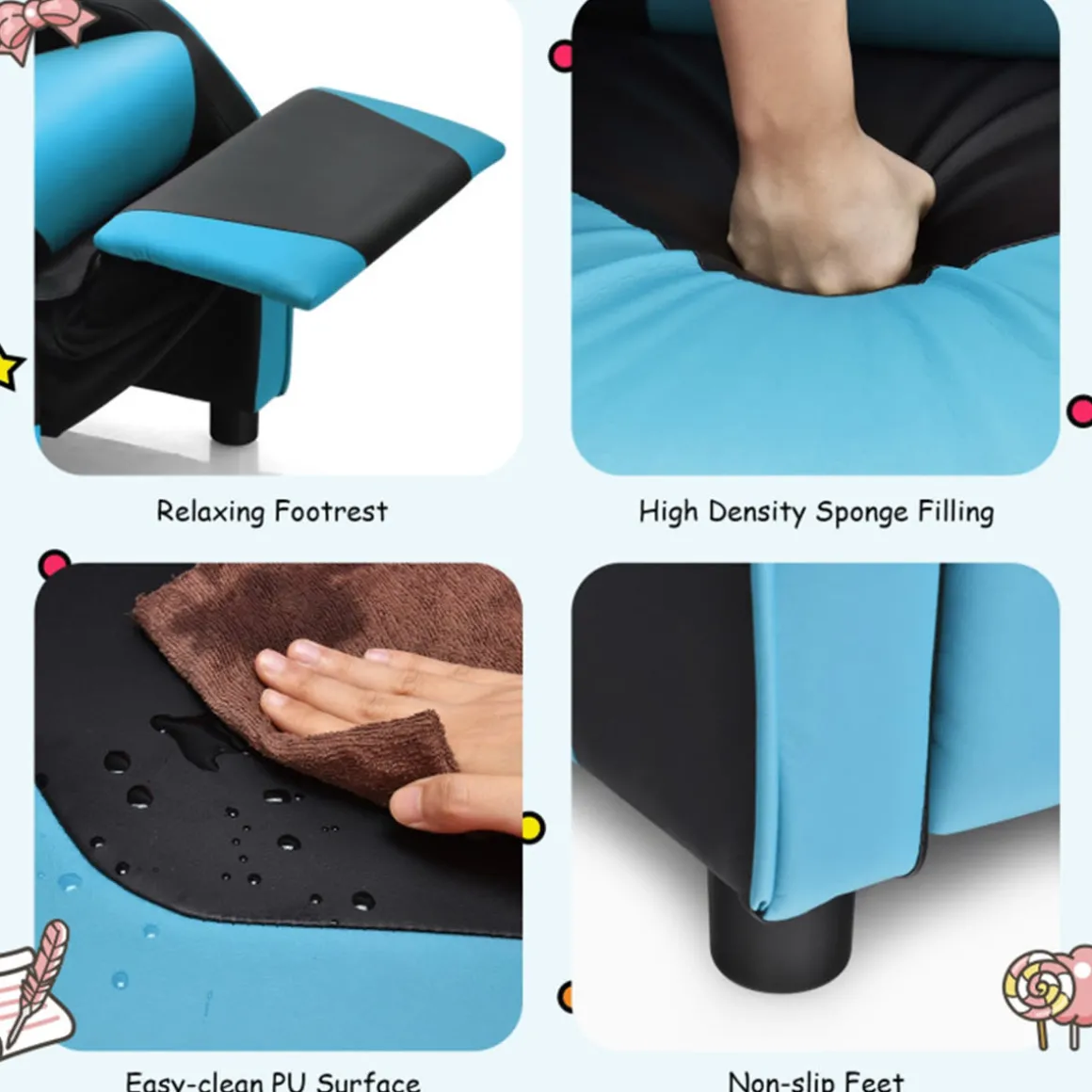 Kids Gaming Sofa Recliner with Headrest and Footrest