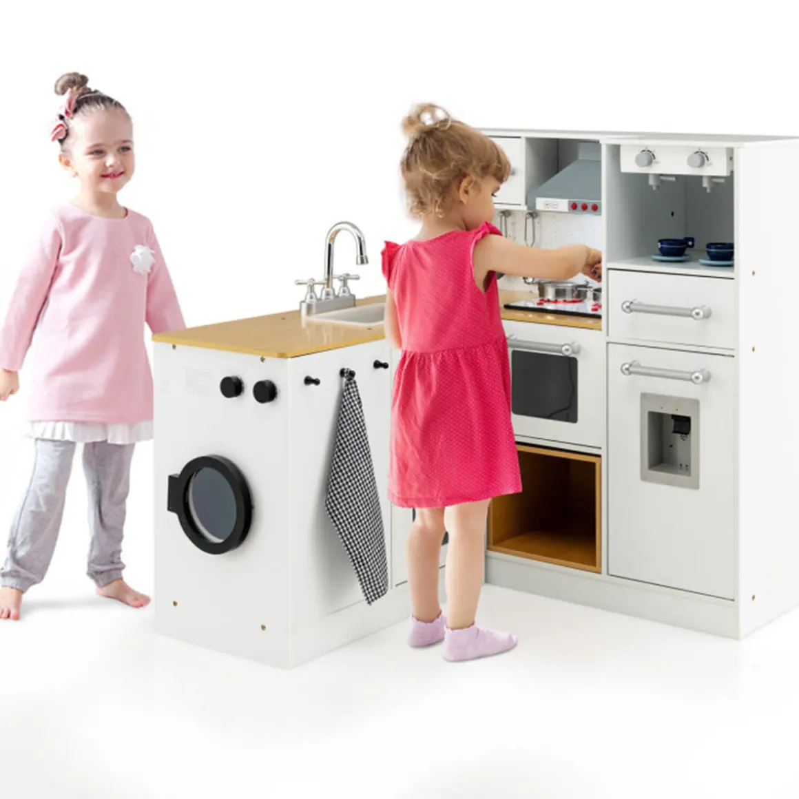 Kids 2-Piece Wooden Pretend Play Kitchen with Sound