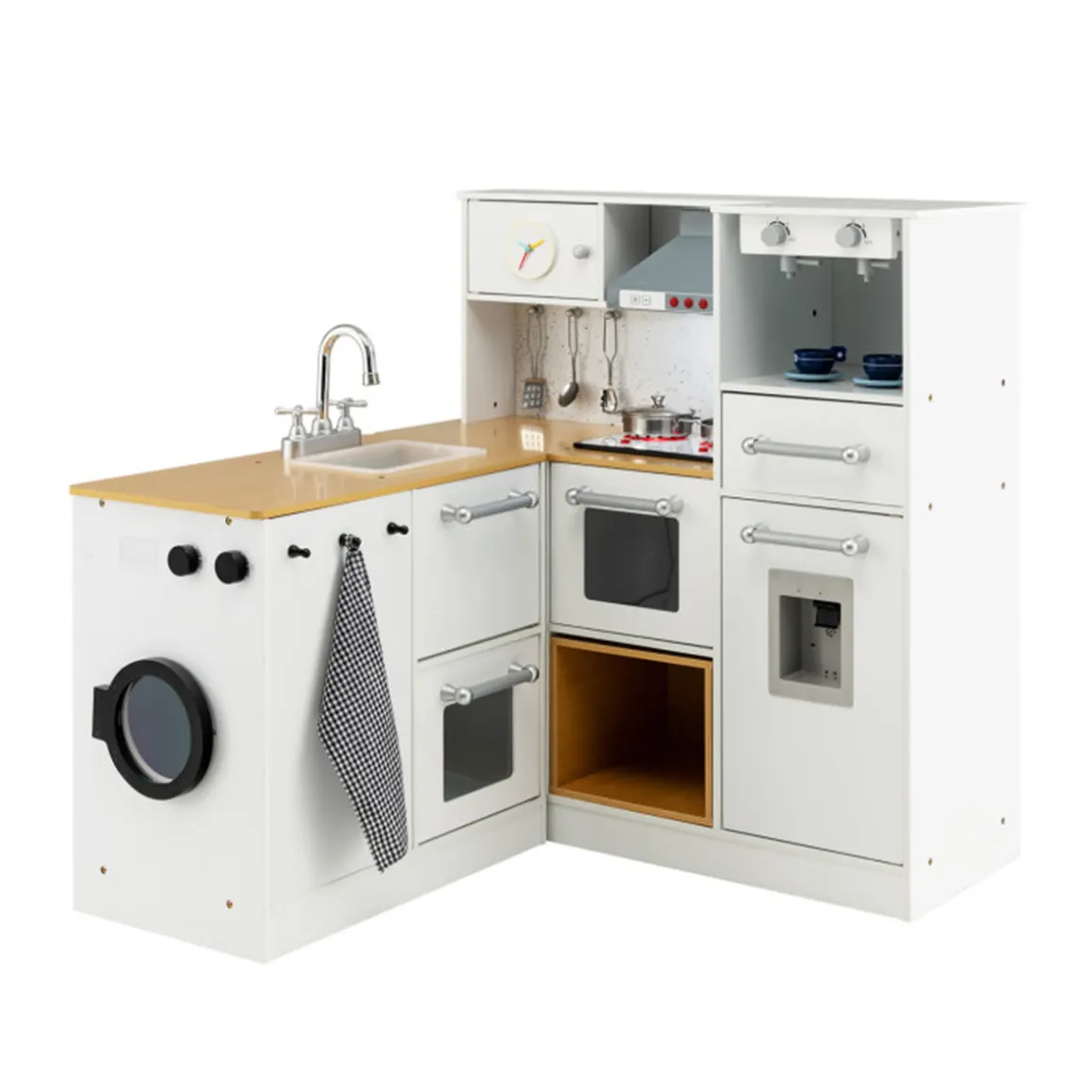 Kids 2-Piece Wooden Pretend Play Kitchen with Sound