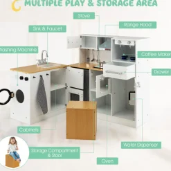 Kids 2-Piece Wooden Pretend Play Kitchen with Sound