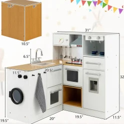 Kids 2-Piece Wooden Pretend Play Kitchen with Sound