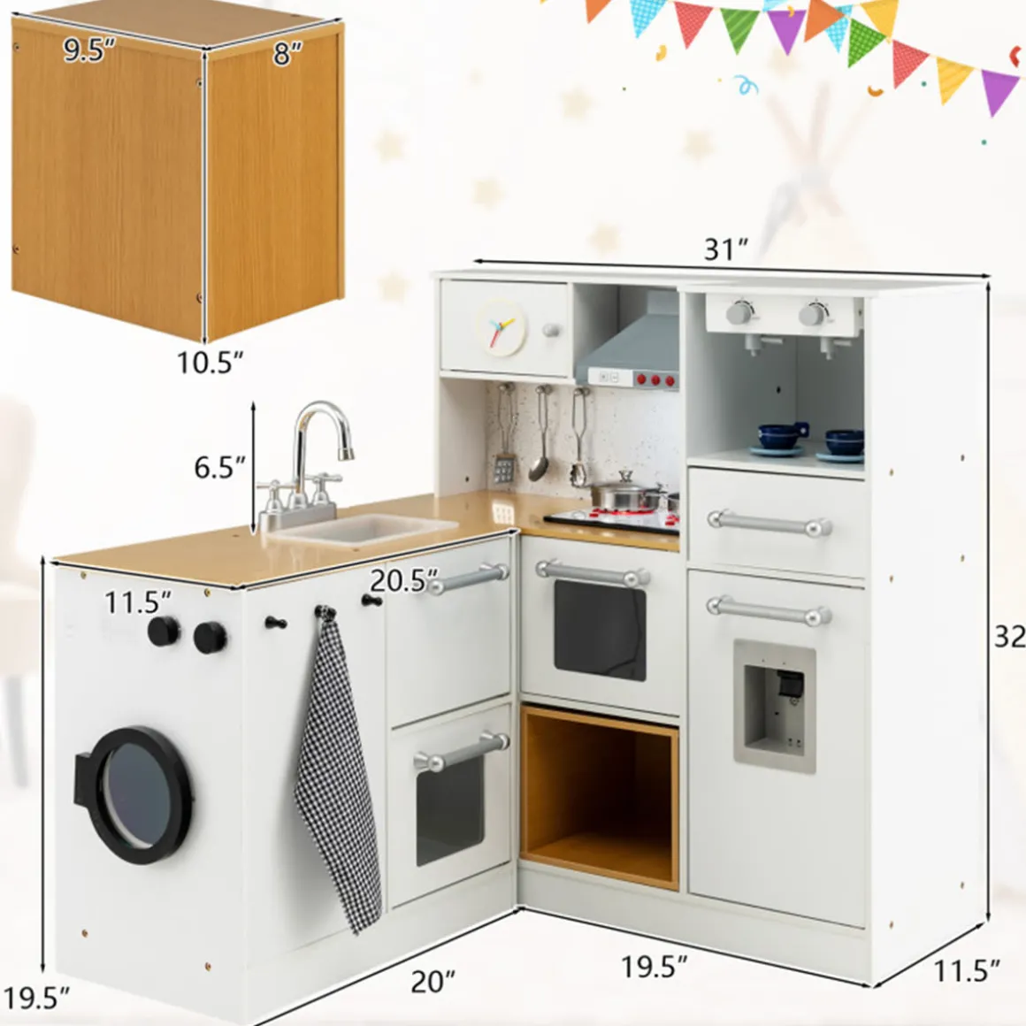 Kids 2-Piece Wooden Pretend Play Kitchen with Sound