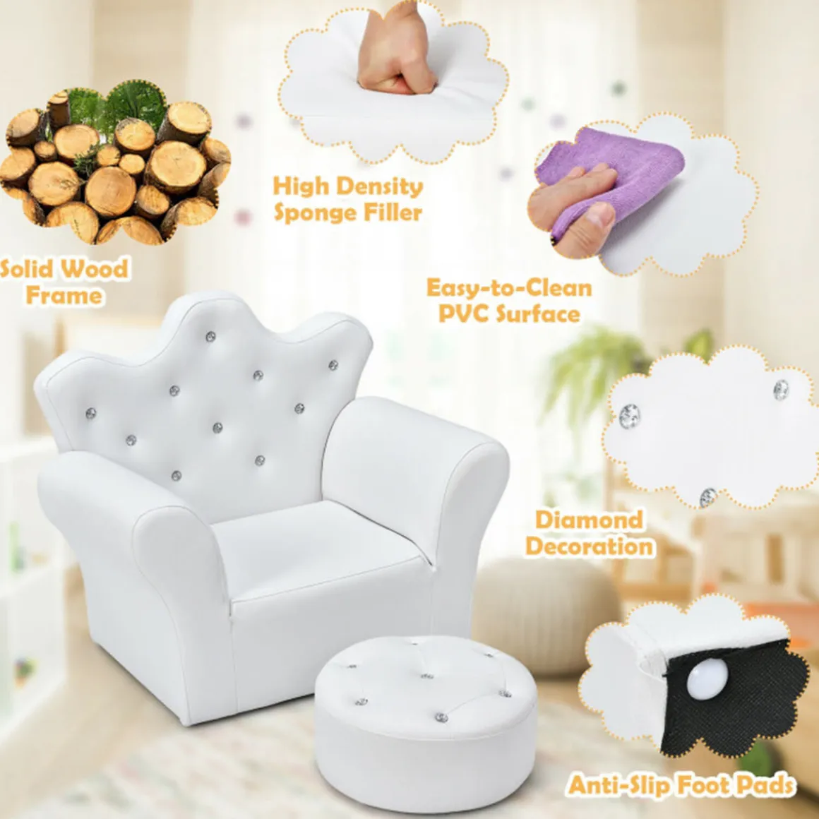 Kids Princess Sofa with Ottoman