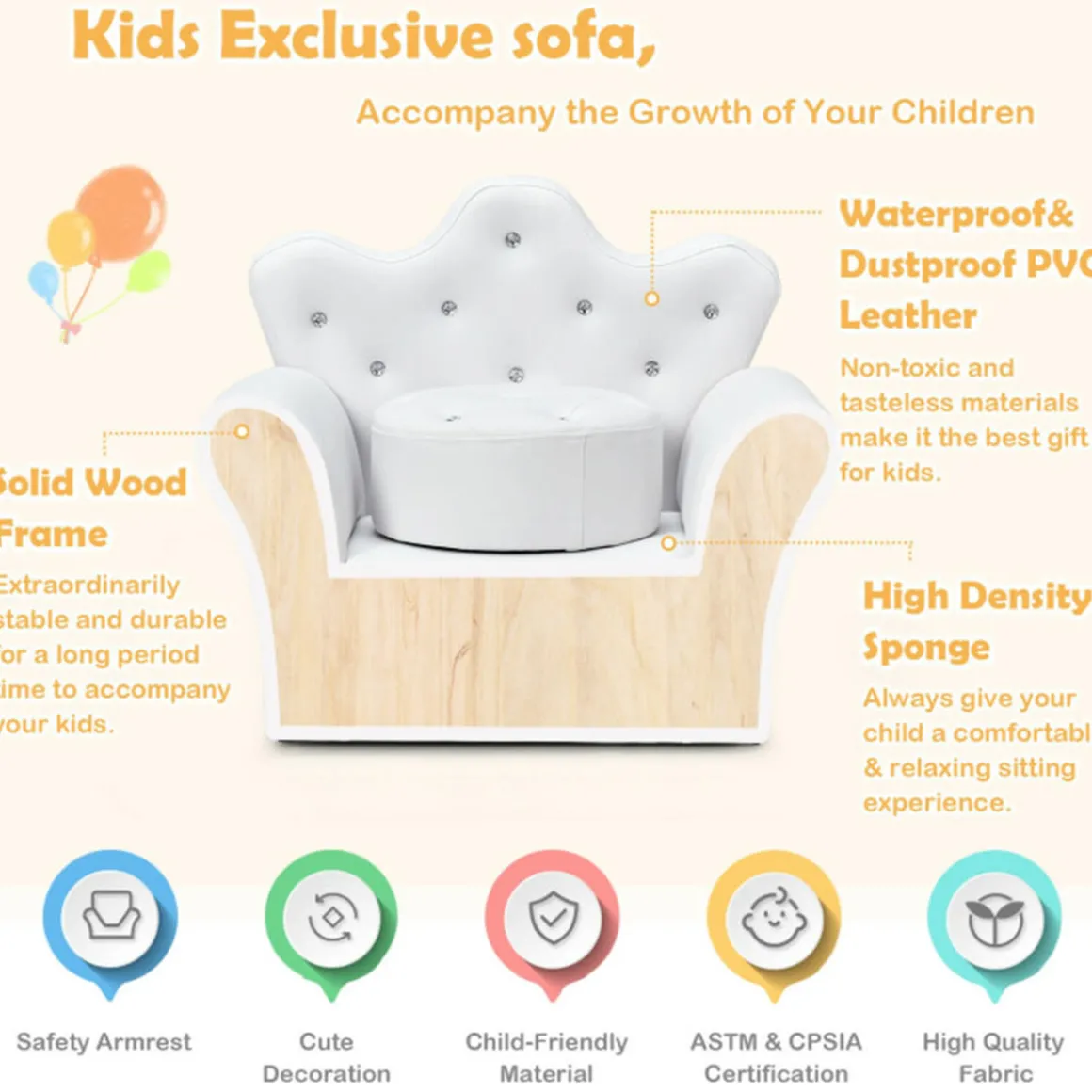 Kids Princess Sofa with Ottoman