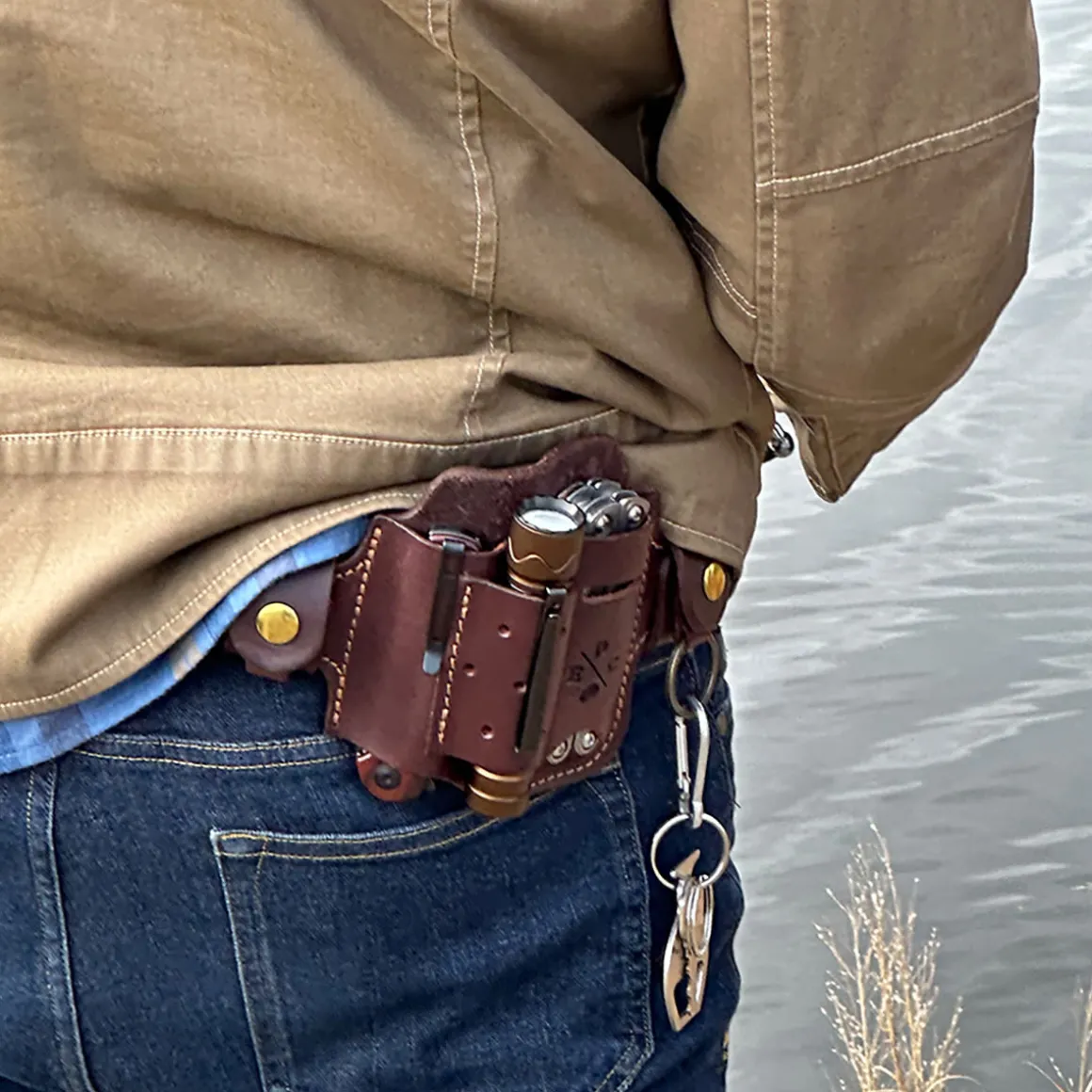 Leather Multitool Action Snap Belt Sheath